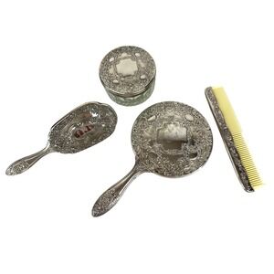 Vintage International Silver Plated  4 piece Dresser Set With Cover For Powder